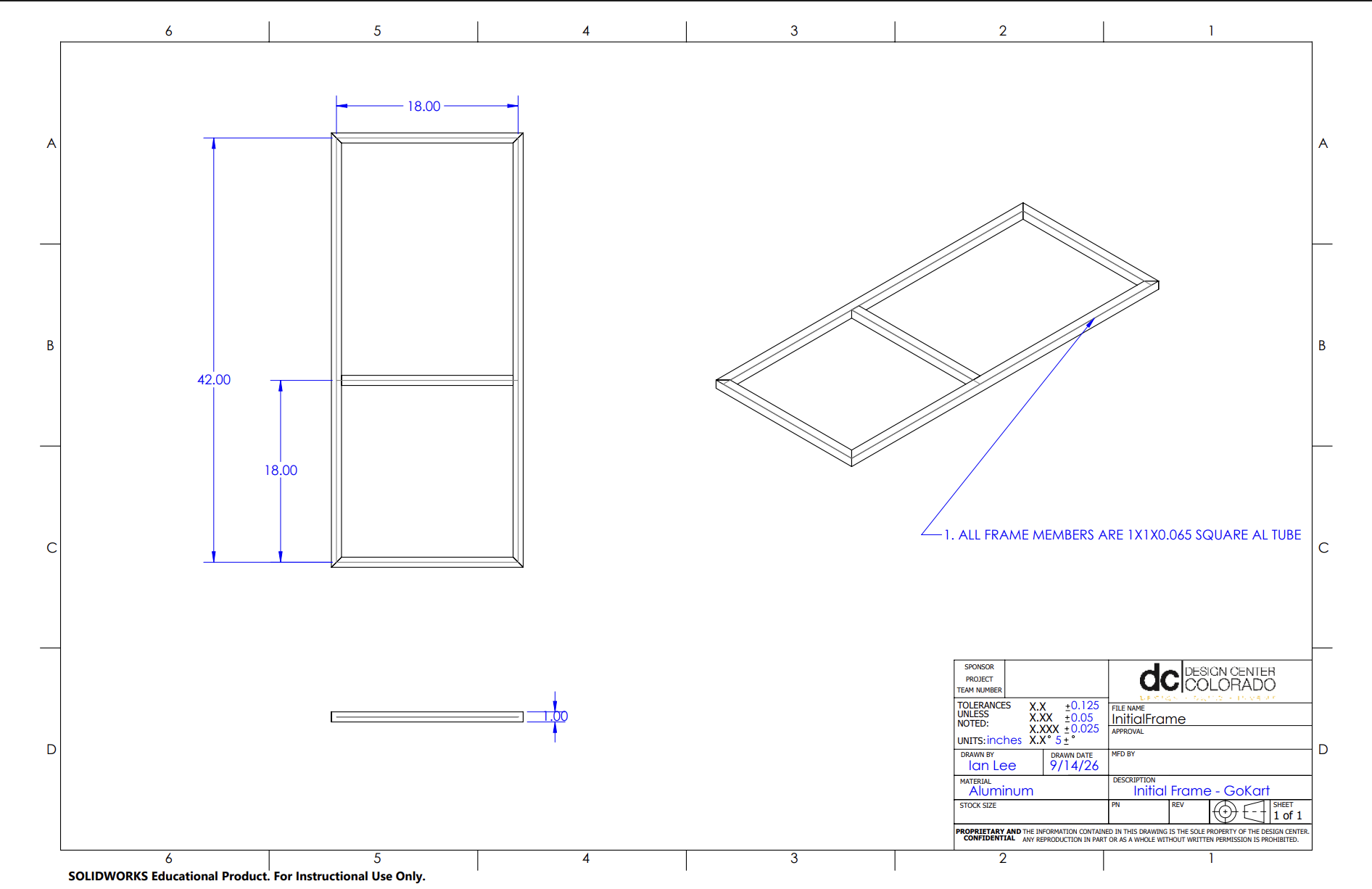 Early CAD sketch and part drawing for the drill-powered vehicle frame
