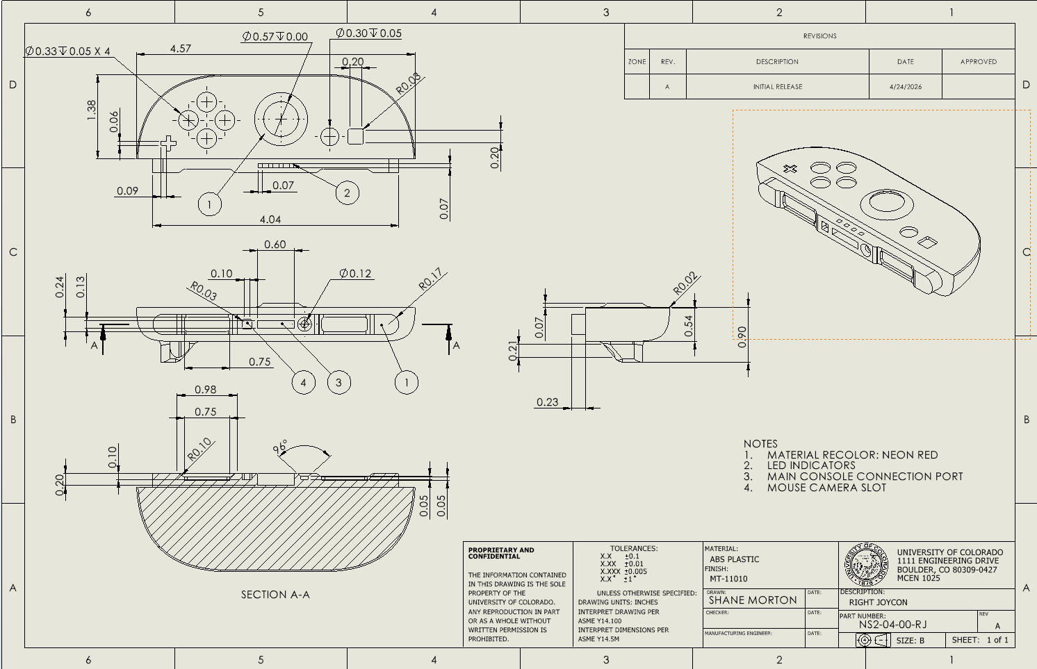 Fully dimensioned engineering drawing of the controller